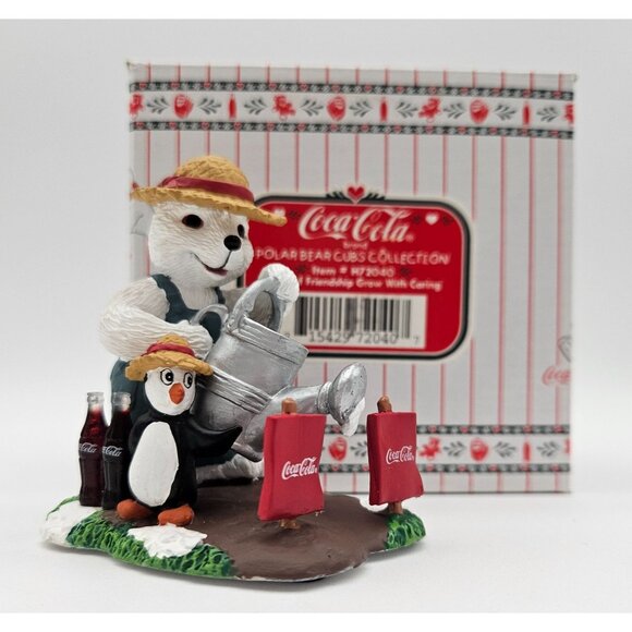 Coca Cola Other - Coca Cola Polar Bear Cubs Figurine Penguin Gardening Planting Seeds Friendship
